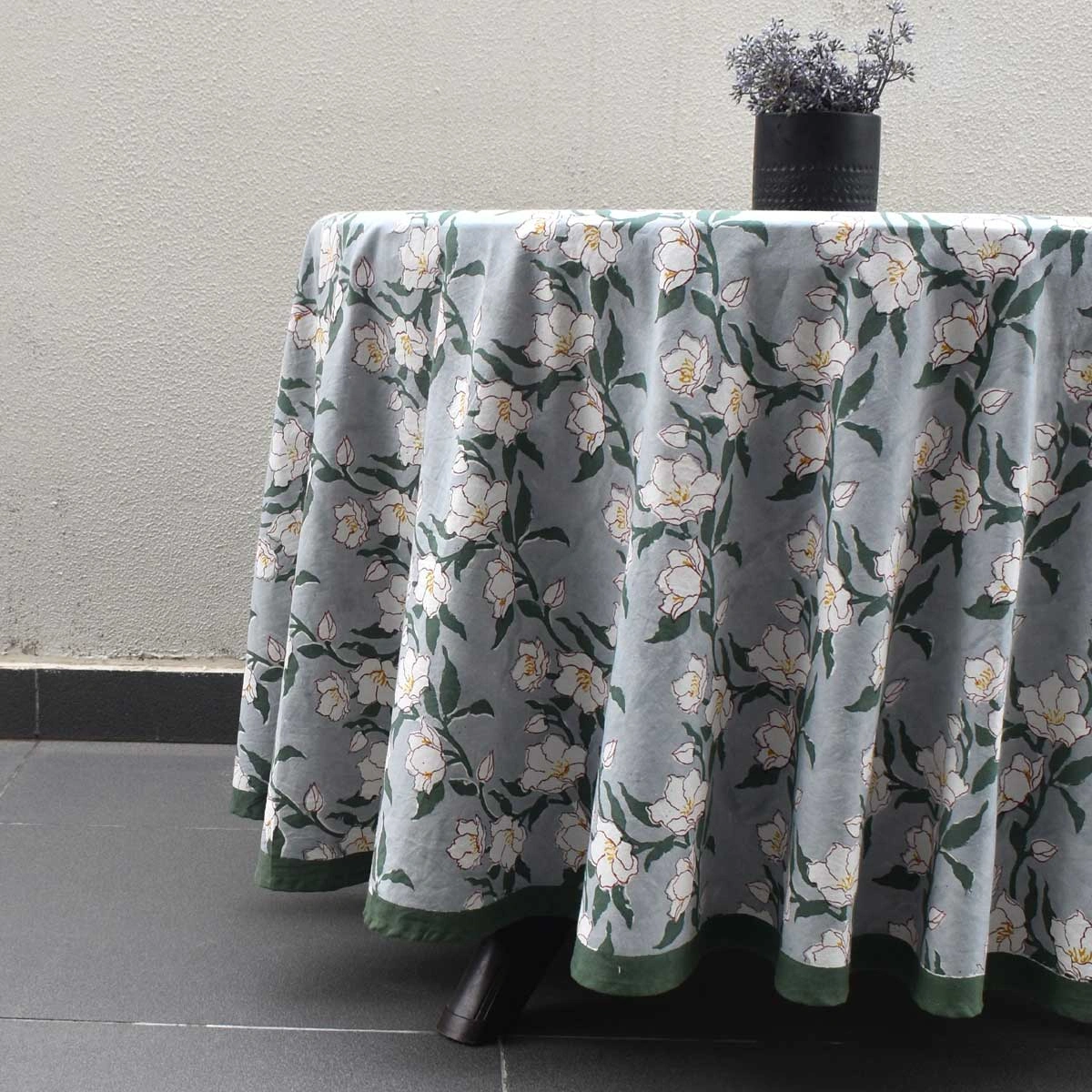 Round  275 cms 100 Cotton Tablecloth  Camellia Snow Dusk 260419