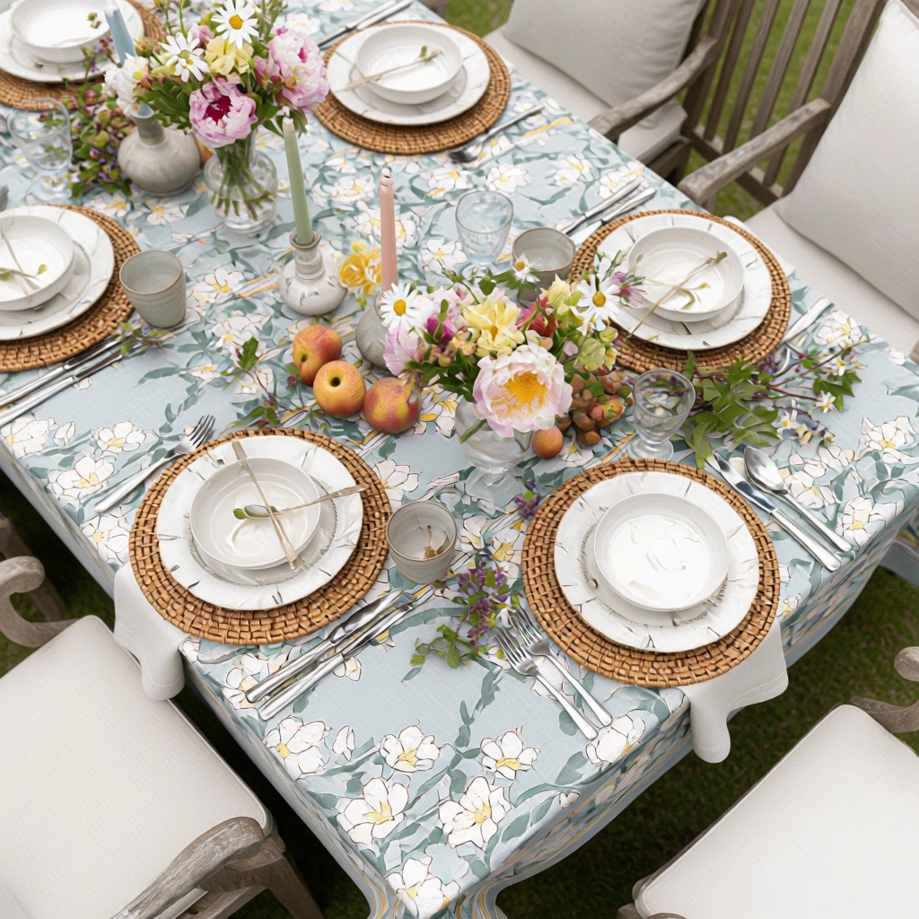 12 Seater Tablecloth  180x340 cms  Camellia Snow Dusk 260419