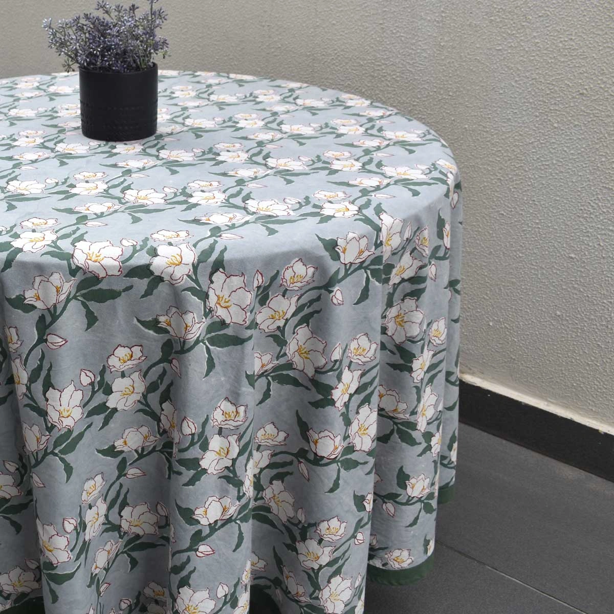 Round 275 cms 100 Cotton Tablecloth Camellia Snow Dusk 260419