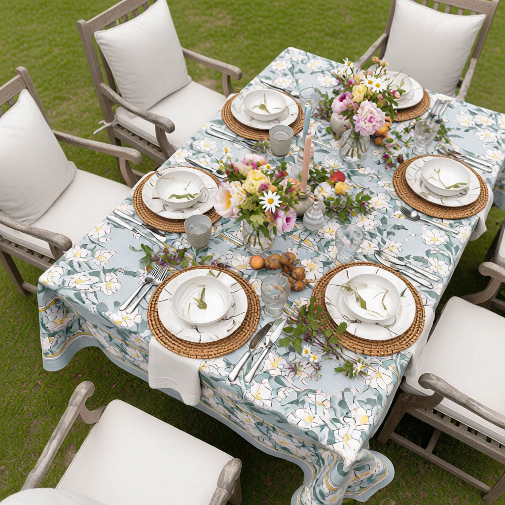 12 Seater Tablecloth  180x340 cms  Camellia Snow Dusk 260419