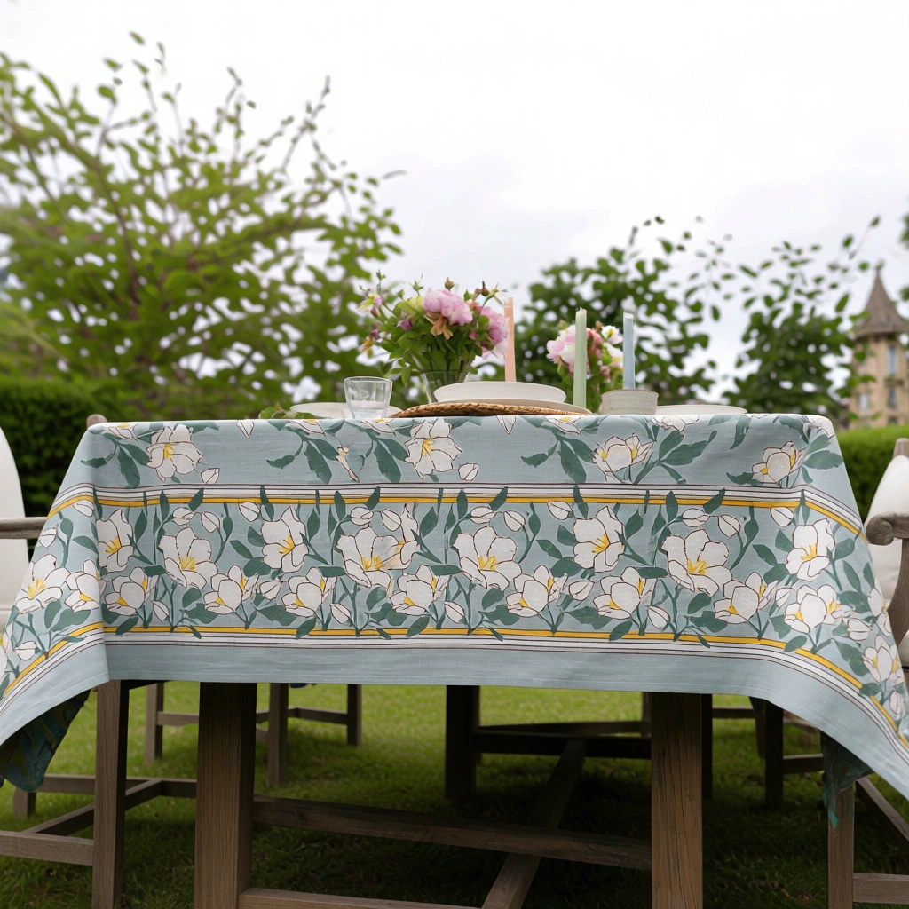 12 Seater Tablecloth  180x340 cms  Camellia Snow Dusk 260419