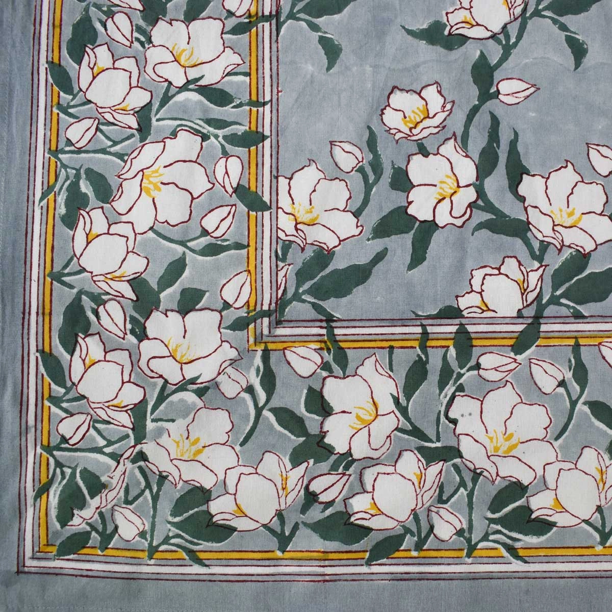 Hand Block Printed Cotton Tablecloth 150x220 cms  Camellia Snow Dusk 260419