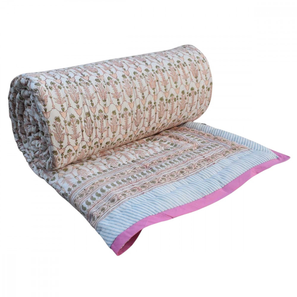 Image of Hand Block Printed Cotton Queen Size Quilt |  Castle Creeper 251218