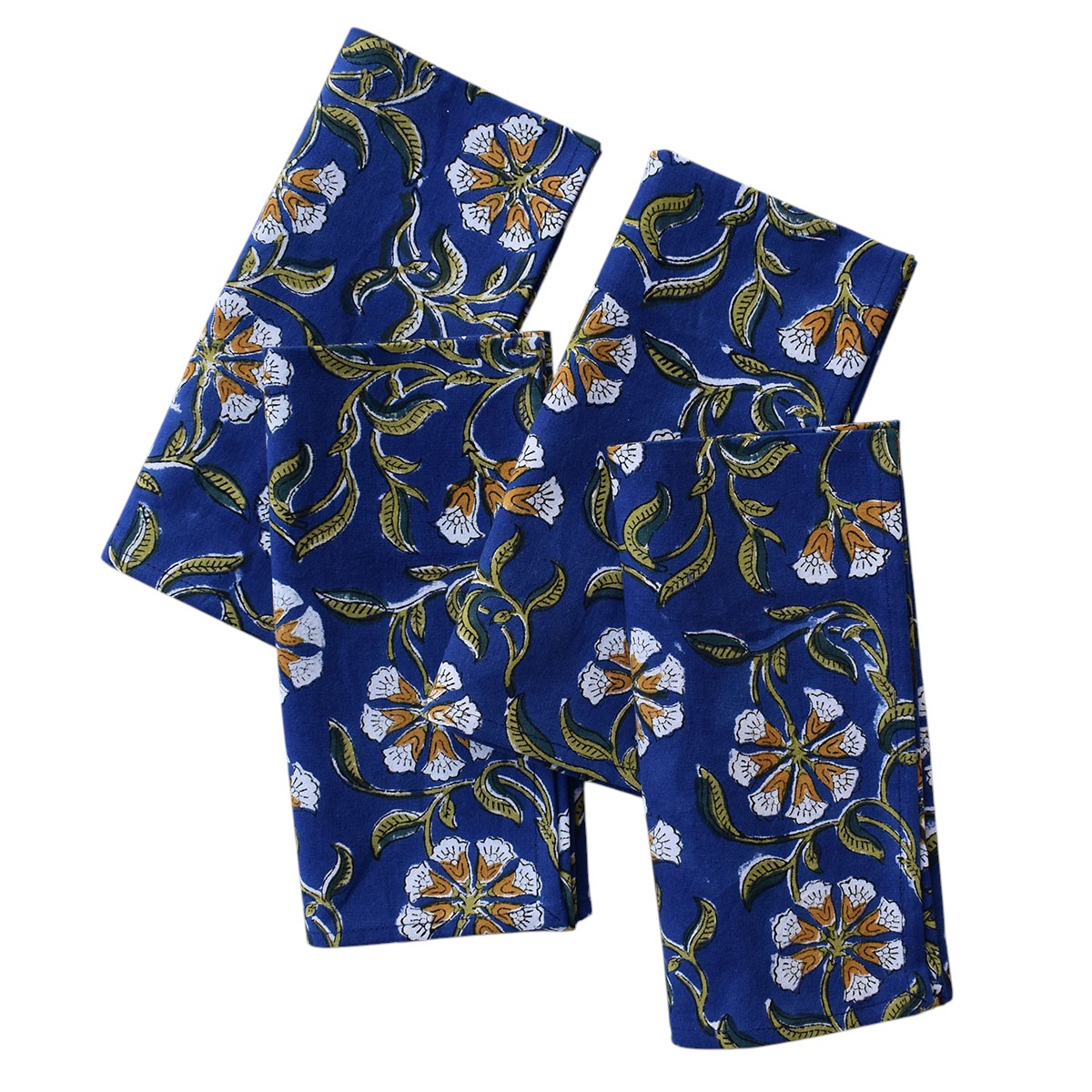 Hand Block Printed Cotton Napkin 45x45 cms Set of 4 Napkins Chakri Blue Gud 102656