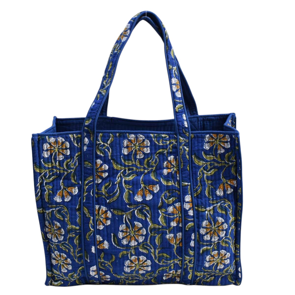 Hand Block Printed Cotton Quilted Tote Bag Chakri Blue Gud 102656