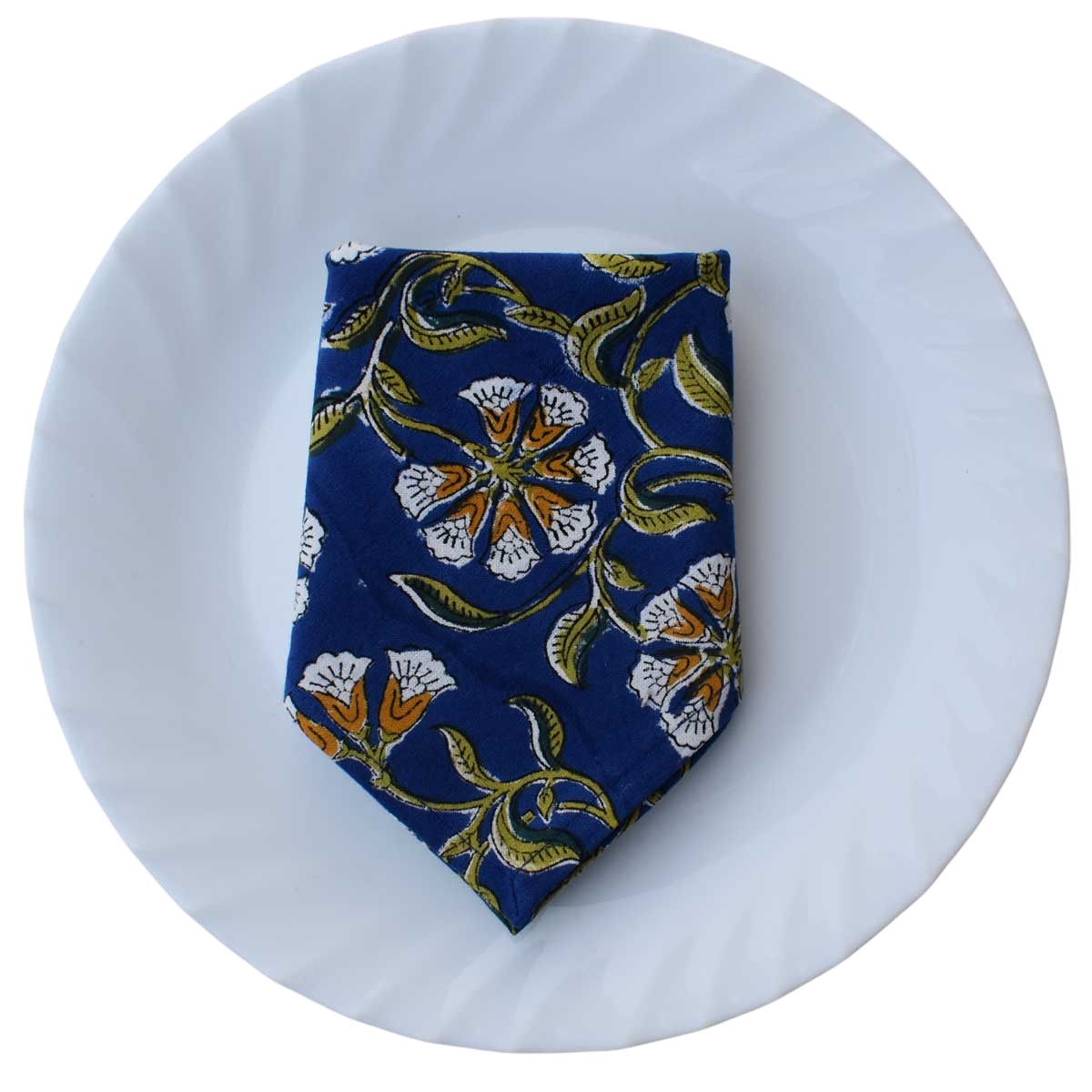 Hand Block Printed Cotton Napkin 45x45 cms Set of 4 Napkins Chakri Blue Gud 102656