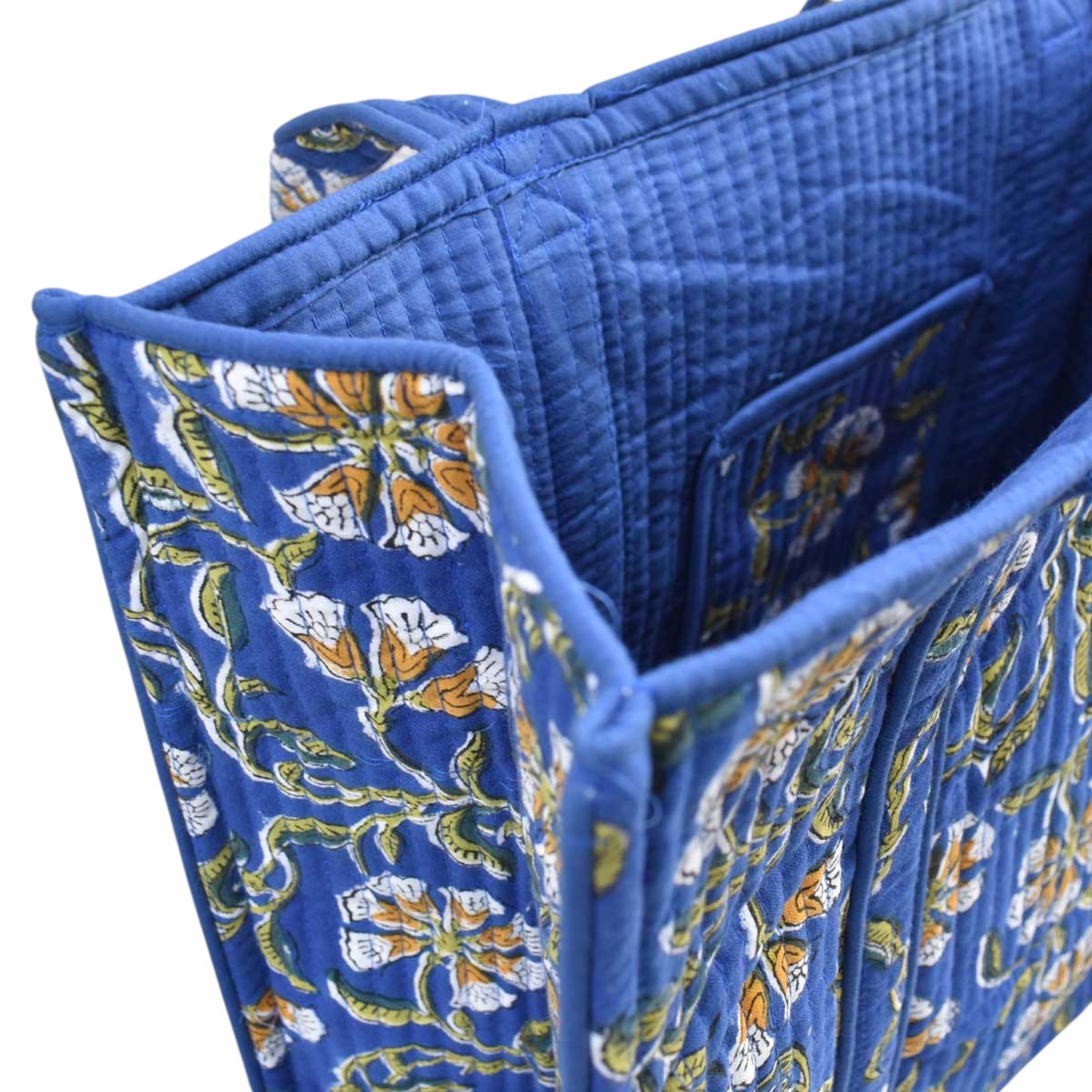 Hand Block Printed Cotton Quilted Tote Bag Chakri Blue Gud 102656
