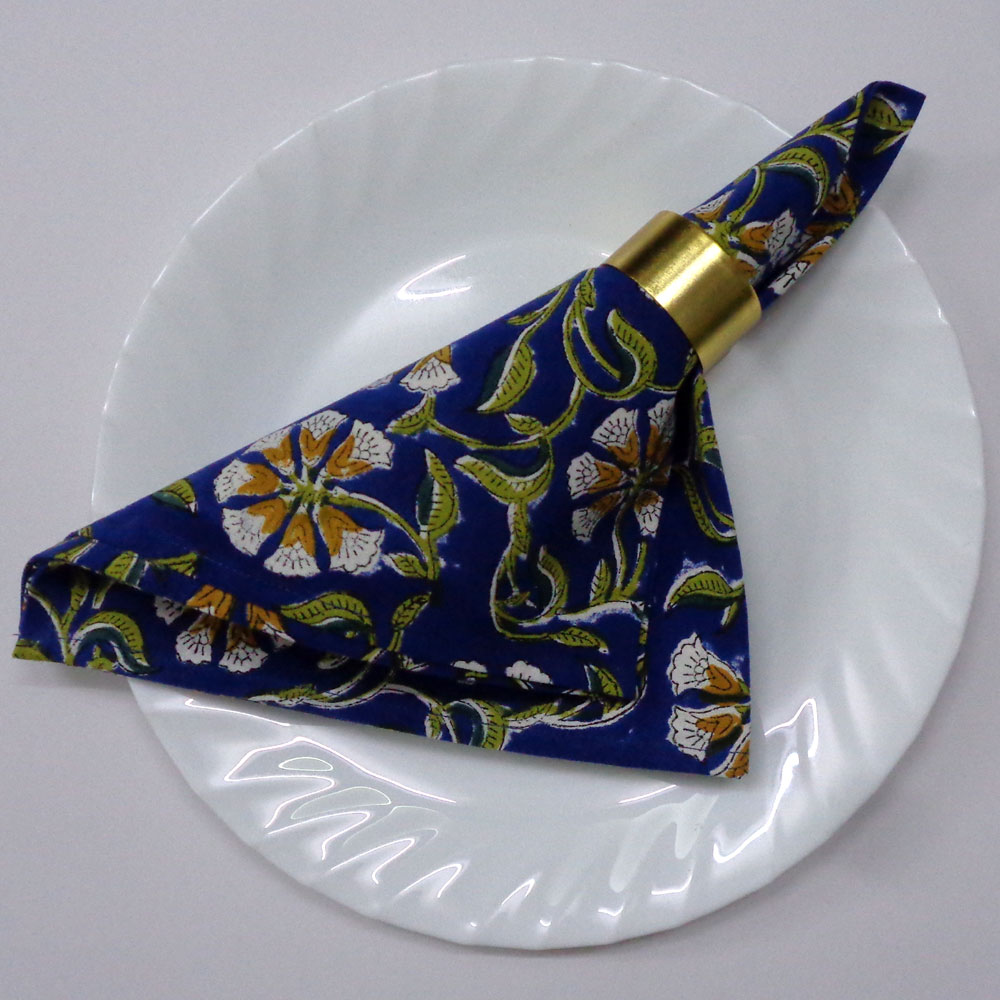 Hand Block Printed Cotton Napkin 45x45 cms Set of 4 Napkins Chakri Blue Gud 102656