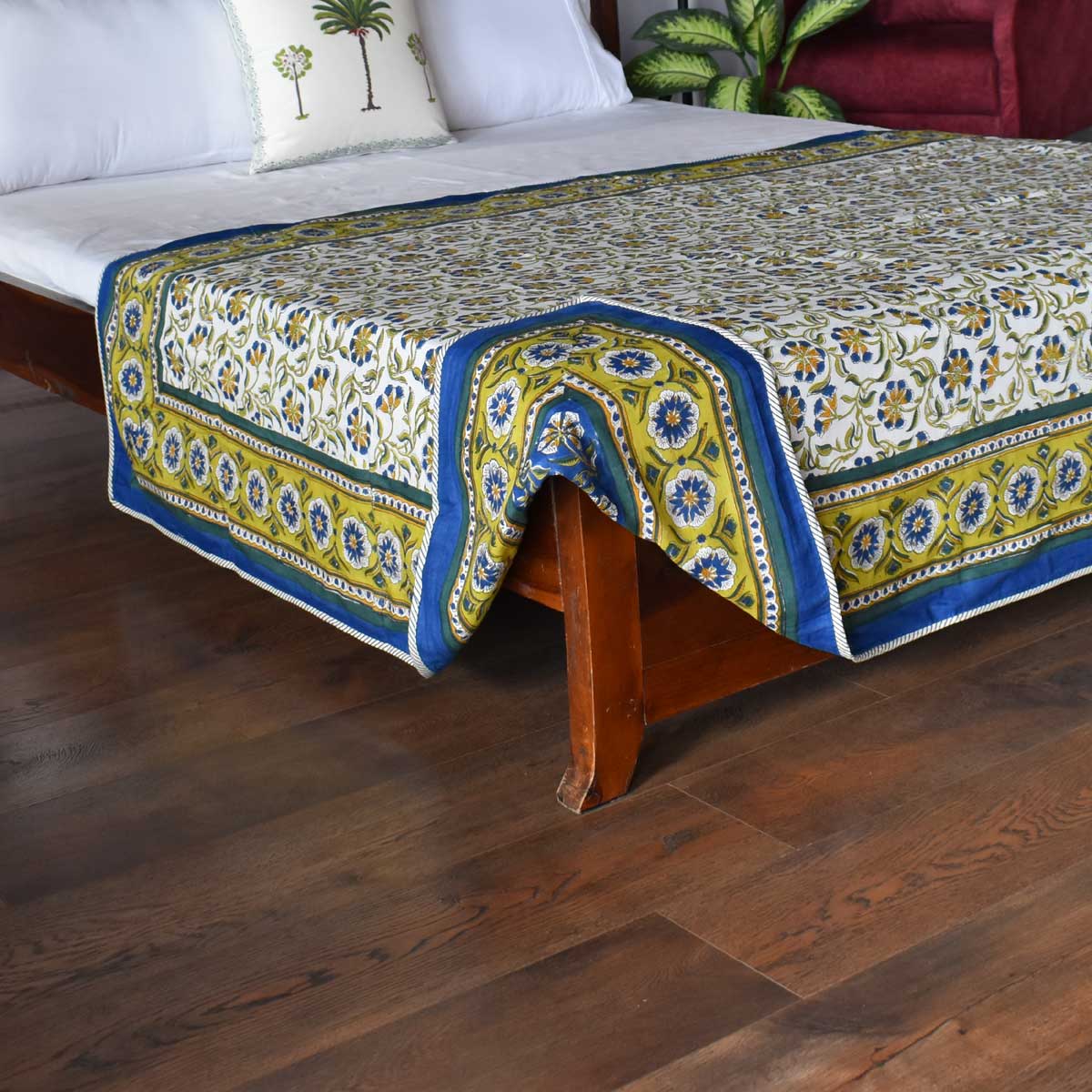 Hand Block Printed Cotton Twin Size Dohar Chakri Blue Gud 102656