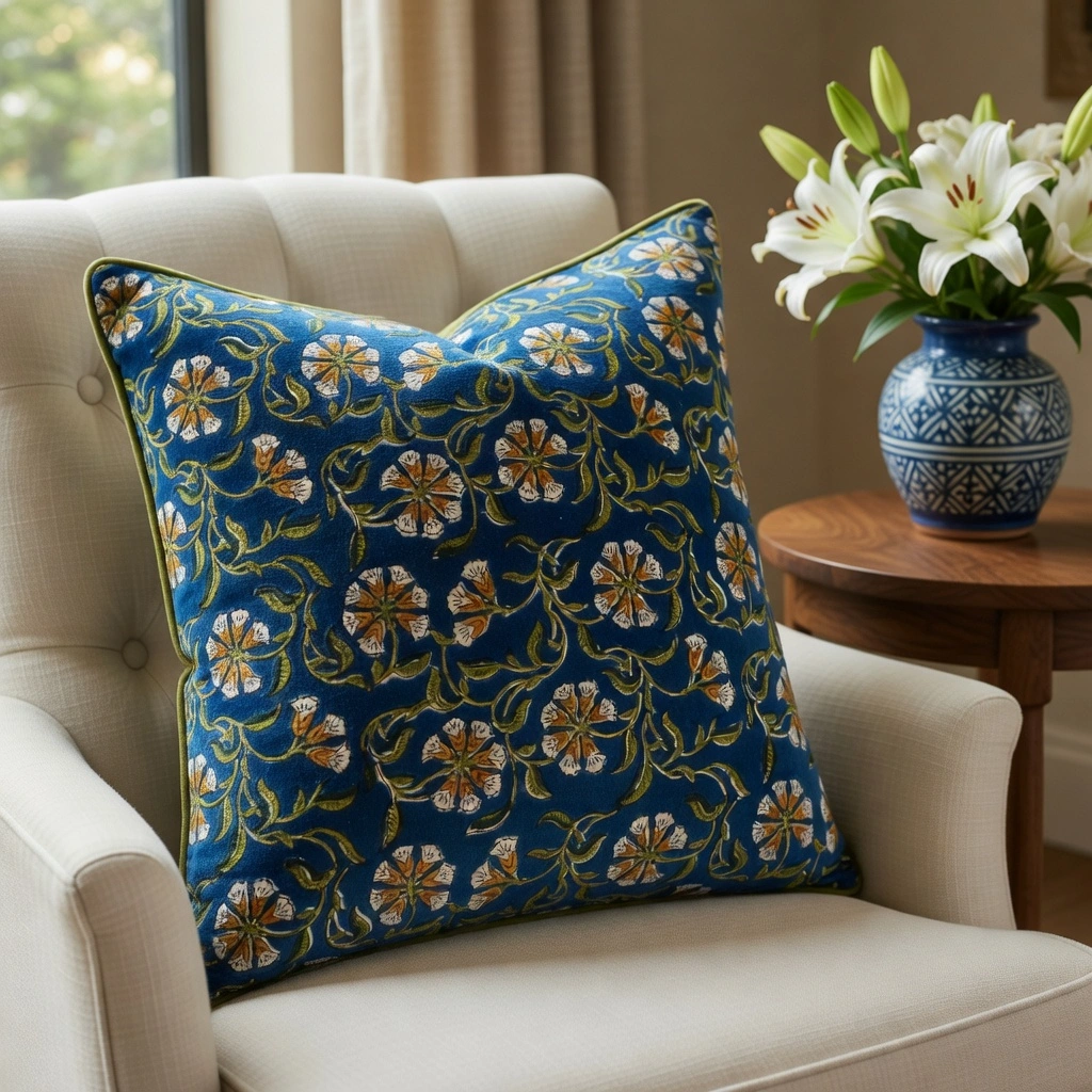 Piping Cushion Cover 50x50 cms Chakri Blue Gud 102656