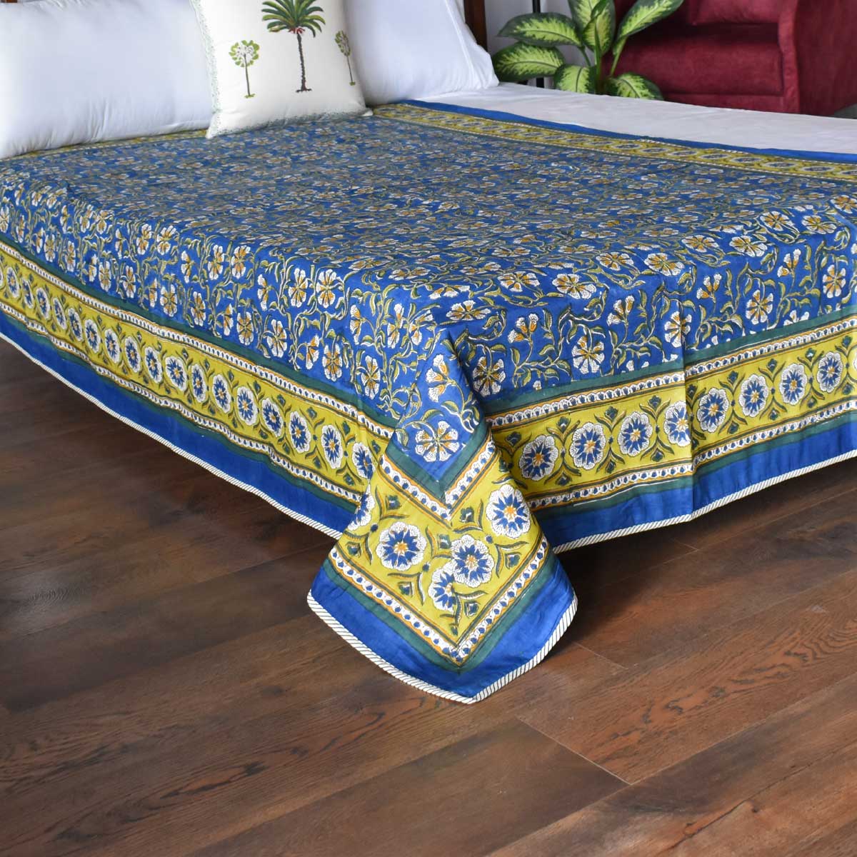 Hand Block Printed Cotton Twin Size Dohar Chakri Blue Gud 102656