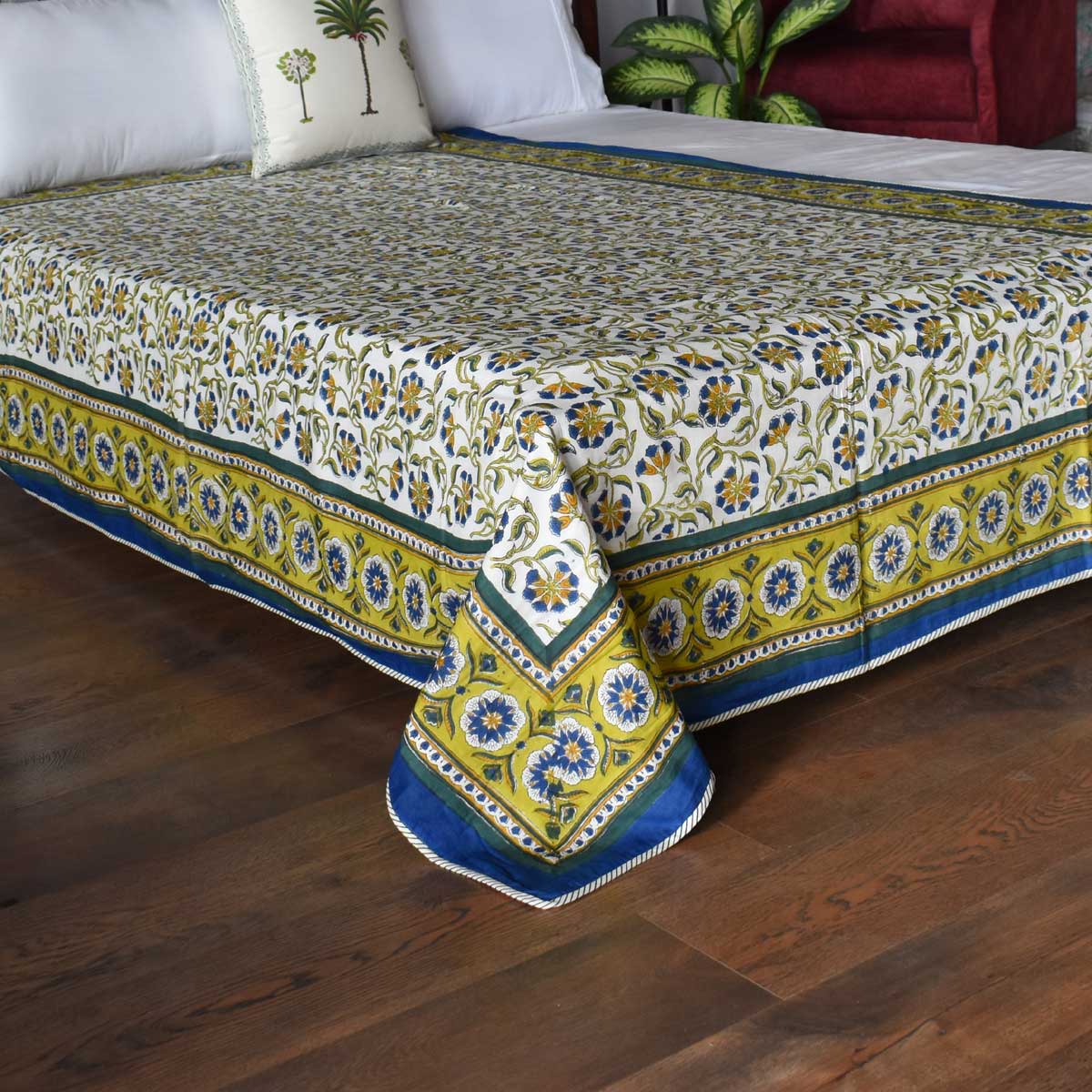 Hand Block Printed Cotton Twin Size Dohar Chakri Blue Gud 102656