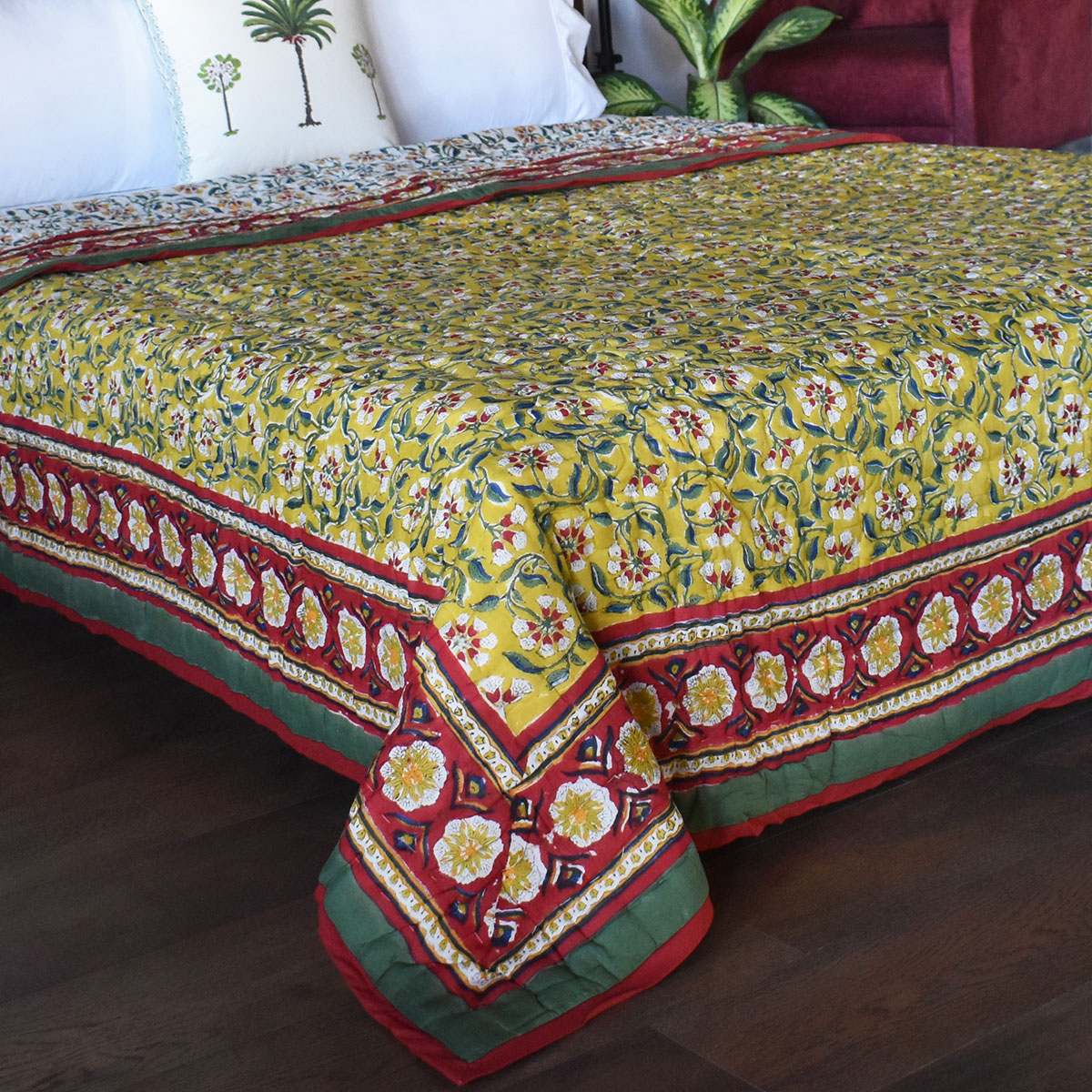 Queen Size Soft Cotton Quilt Handmade Chakri Green 102380