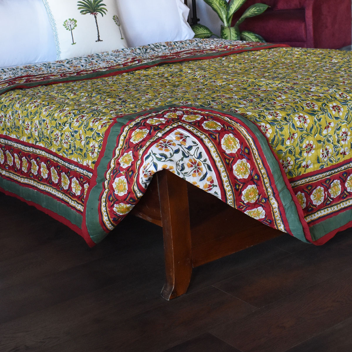 Queen Size Soft Cotton Quilt Handmade Chakri Green 102380