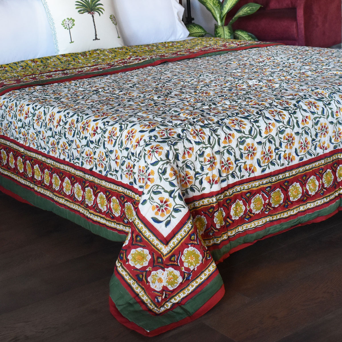 Queen Size Soft Cotton Quilt Handmade Chakri Green 102380