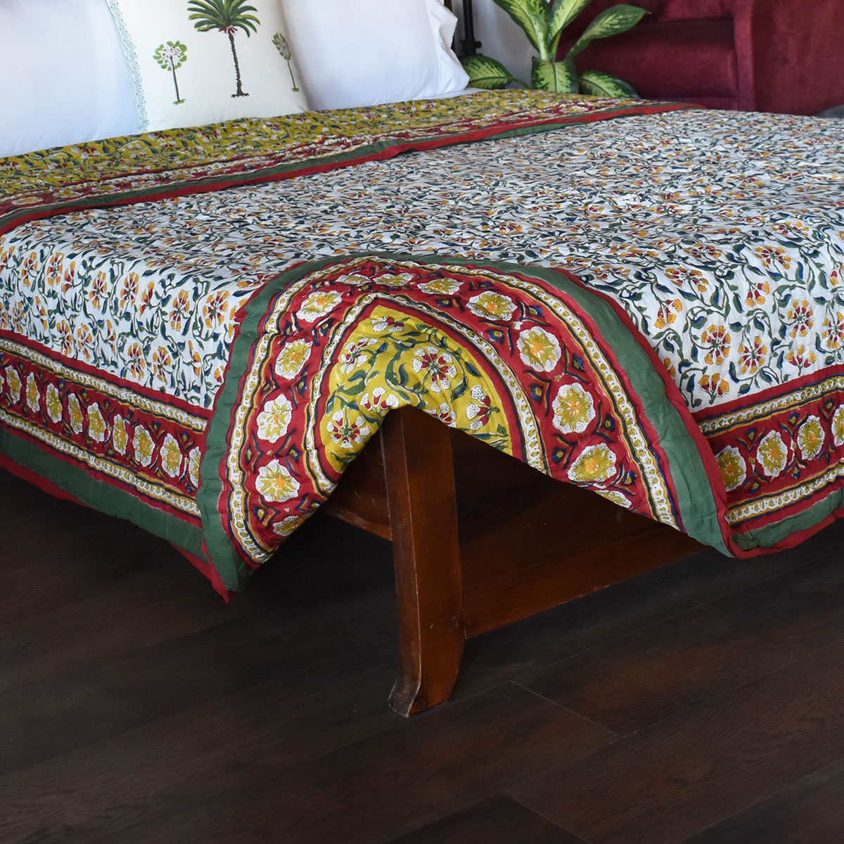 Queen Size Soft Cotton Quilt Handmade Chakri Green 102380