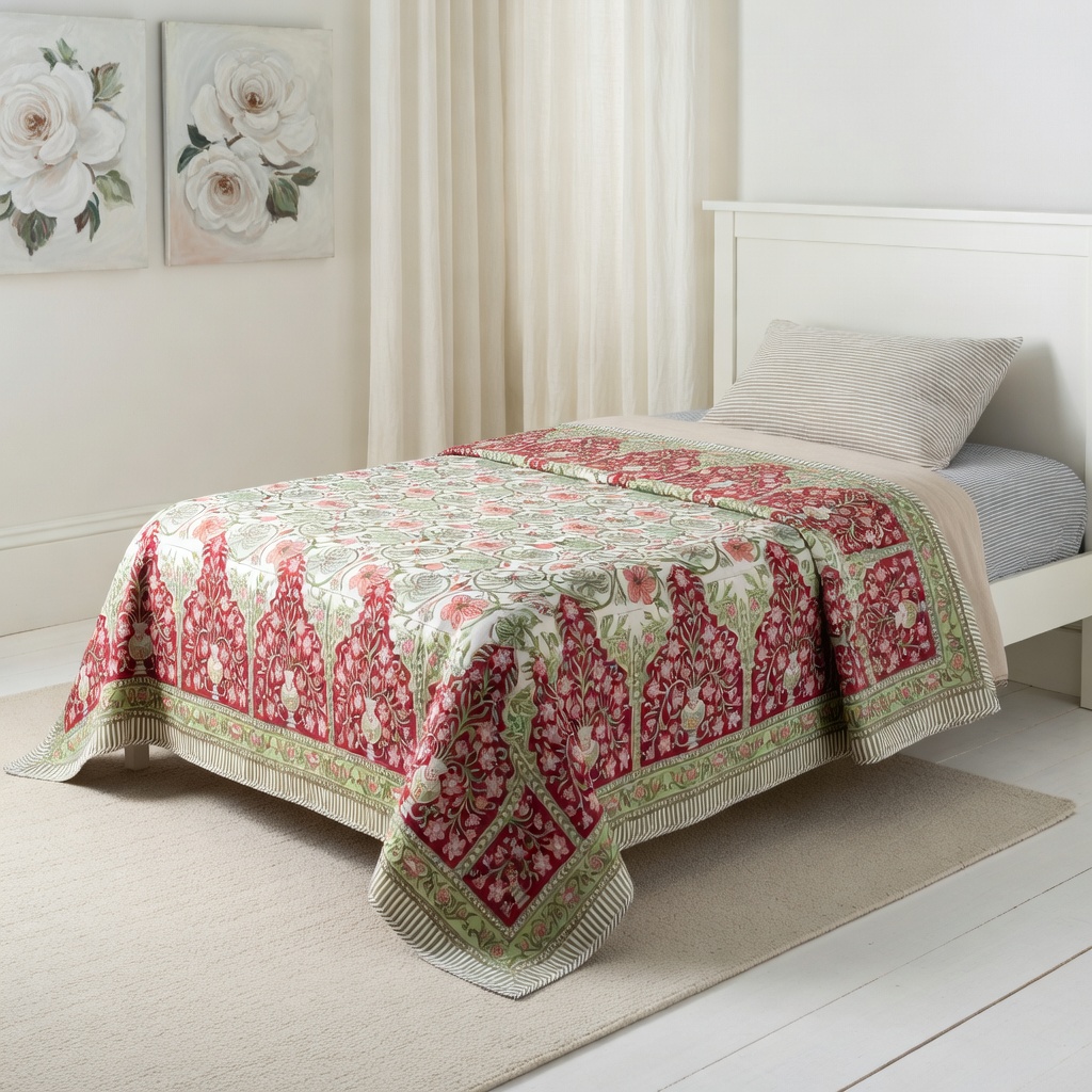 Hand Block Printed Cotton Twin Size Dohar  Chakri Phool 230848