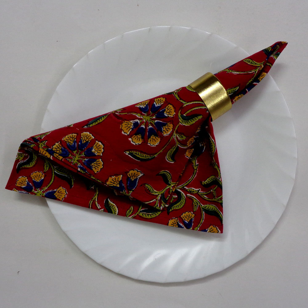 Hand Block Printed Cotton Napkin 45x45 cms Set of 4 Napkins Chakri Red Gud 101748