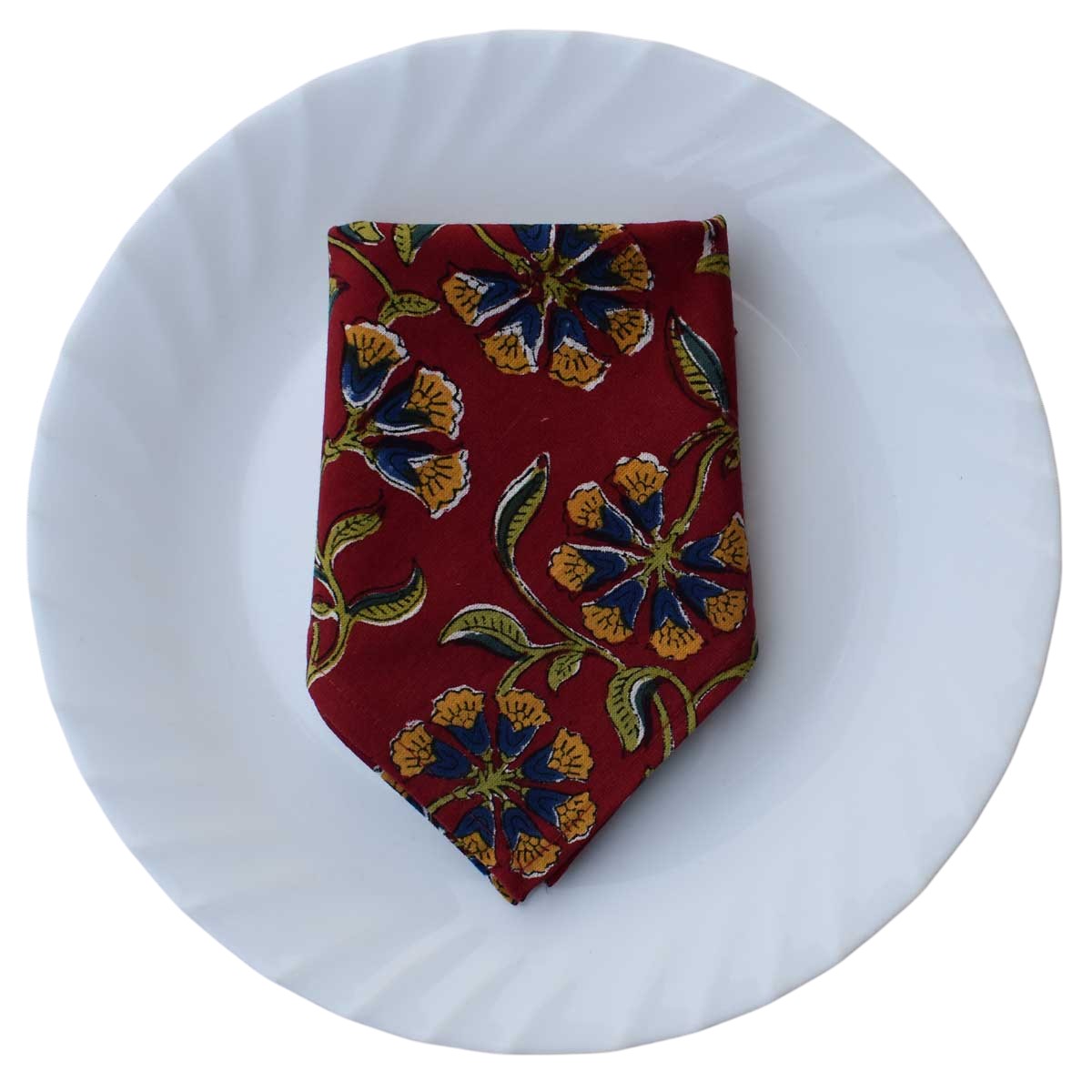 Hand Block Printed Cotton Napkin 45x45 cms Set of 4 Napkins  Chakri Red Gud 101748