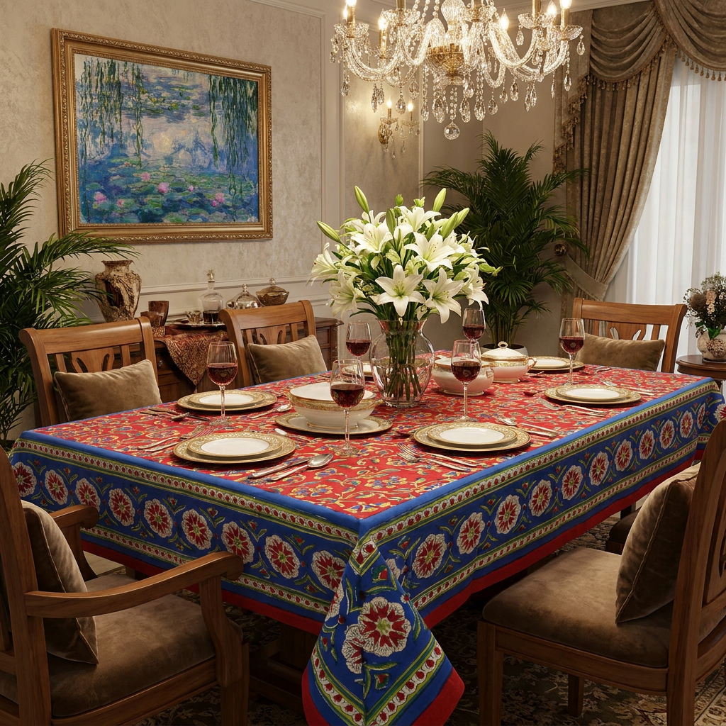 Hand Block Printed Cotton Tablecloths 150x220 cms Chakri Red Gud 101748
