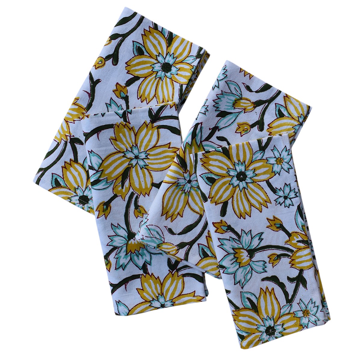 Hand Block Printed Cotton Napkin 45x45 cms Set of 4 Napkins Champa Kali 204564