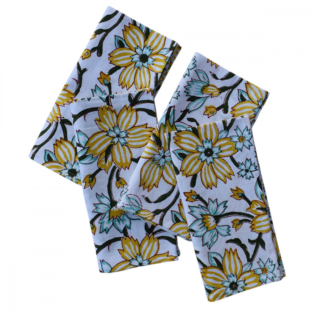 Image of Hand Block Printed Cotton Napkin 45x45 cms (Set of 4 Napkins) |  Champa Kali 204564