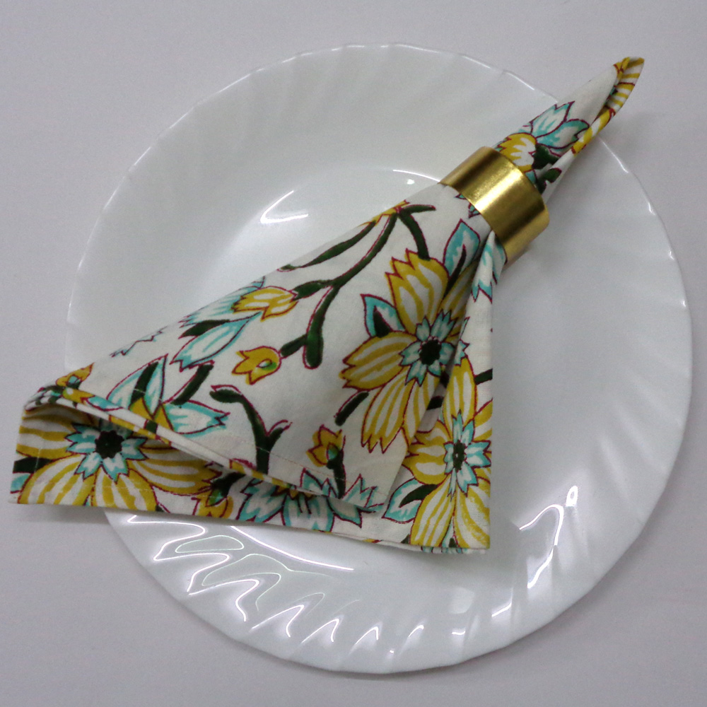 Hand Block Printed Cotton Napkin 45x45 cms Set of 4 Napkins Champa Kali 204564