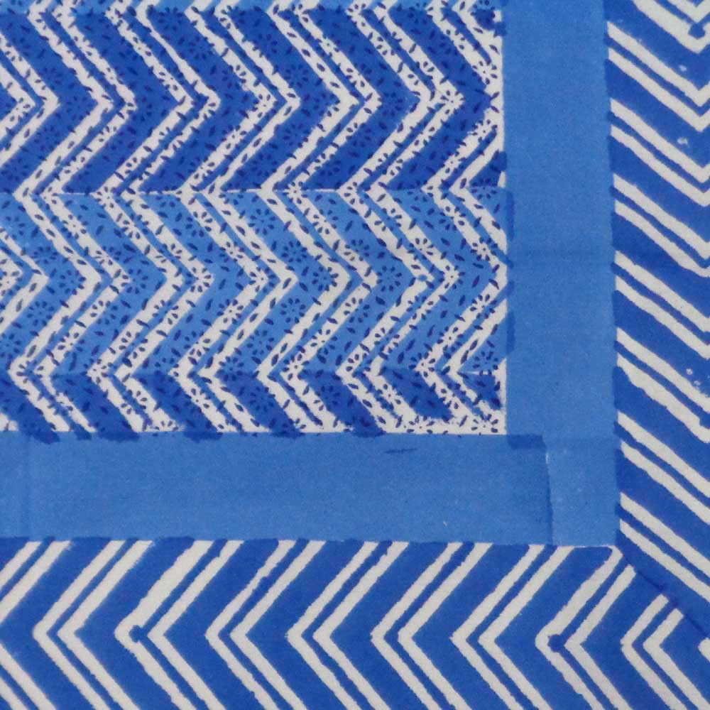 Hand Block Printed Cotton Tablecloth 150x150 cms  Chevron Blue 107041