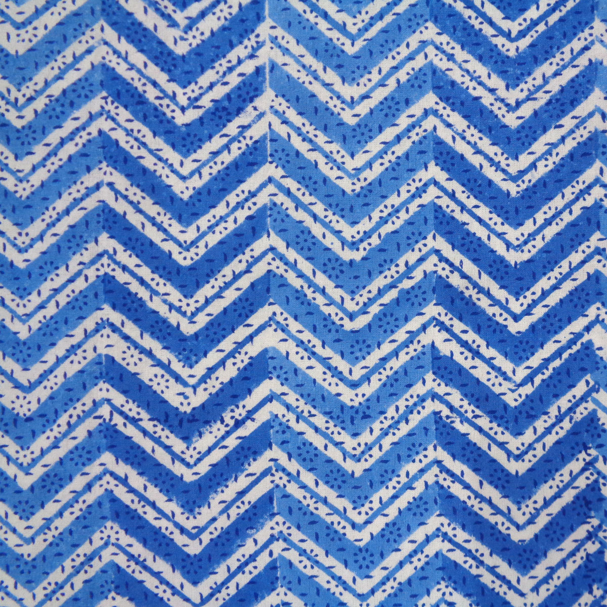5 Yard Running Fabric Hand Block Printed Cotton Voile Fabric Chevron Blue 107041