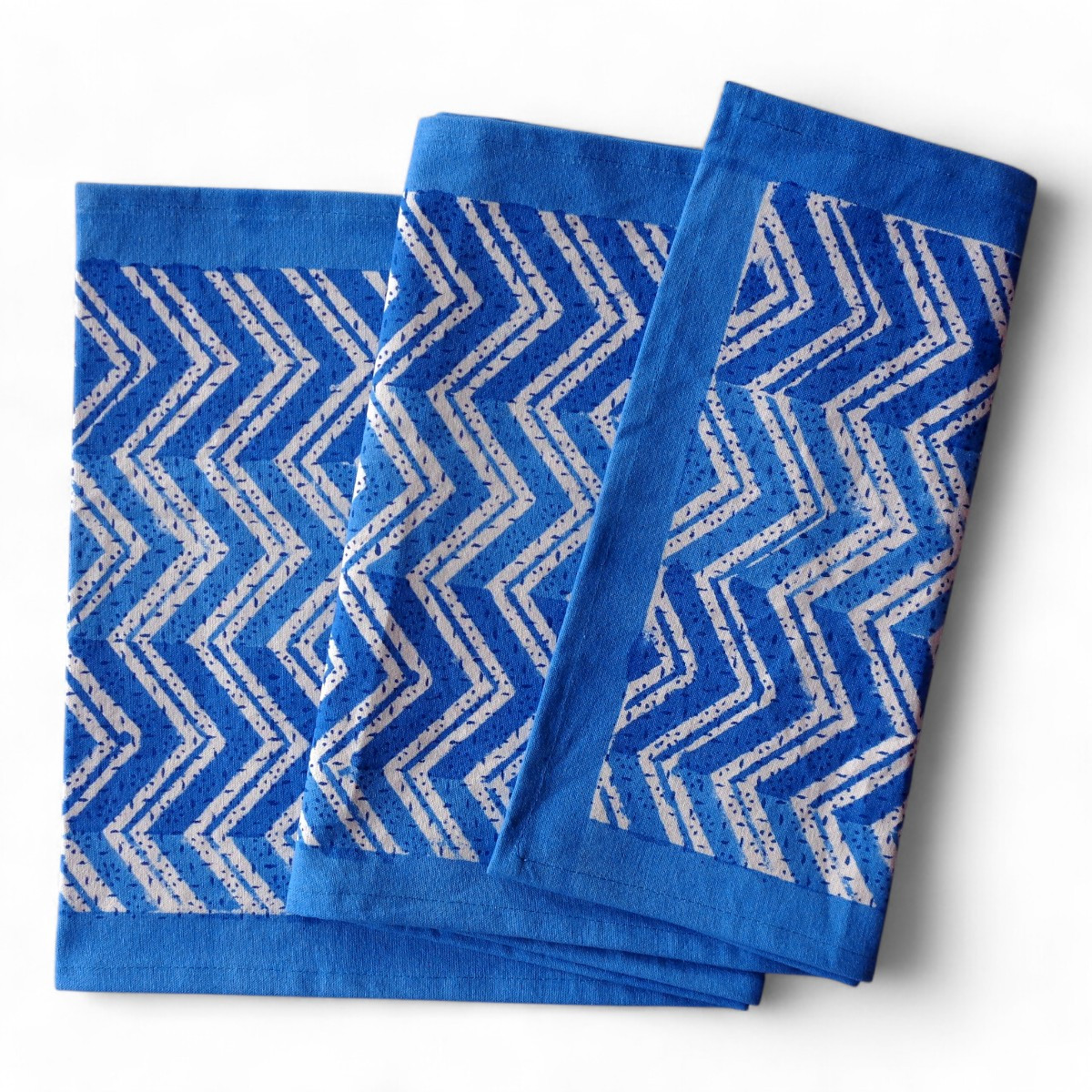 Hand Block Printed Cotton Canvas Table Runner 33x170 cms Chevron Blue 107041