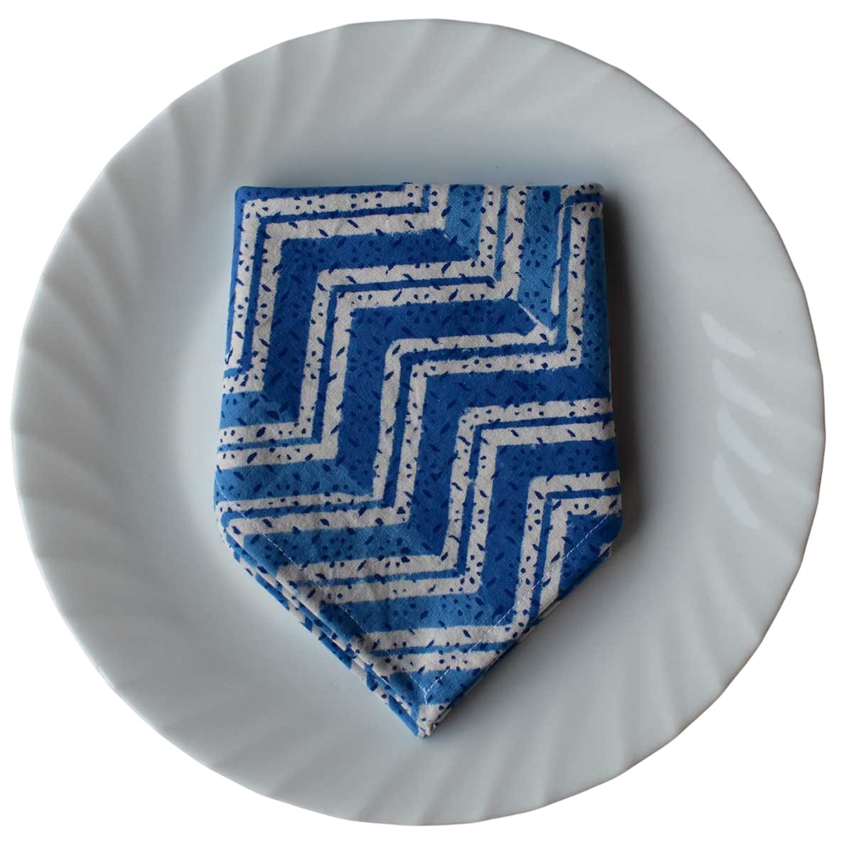 Hand Block Printed Cotton Napkin 45x45 cms Set of 4 Napkins  Chevron Blue 107041