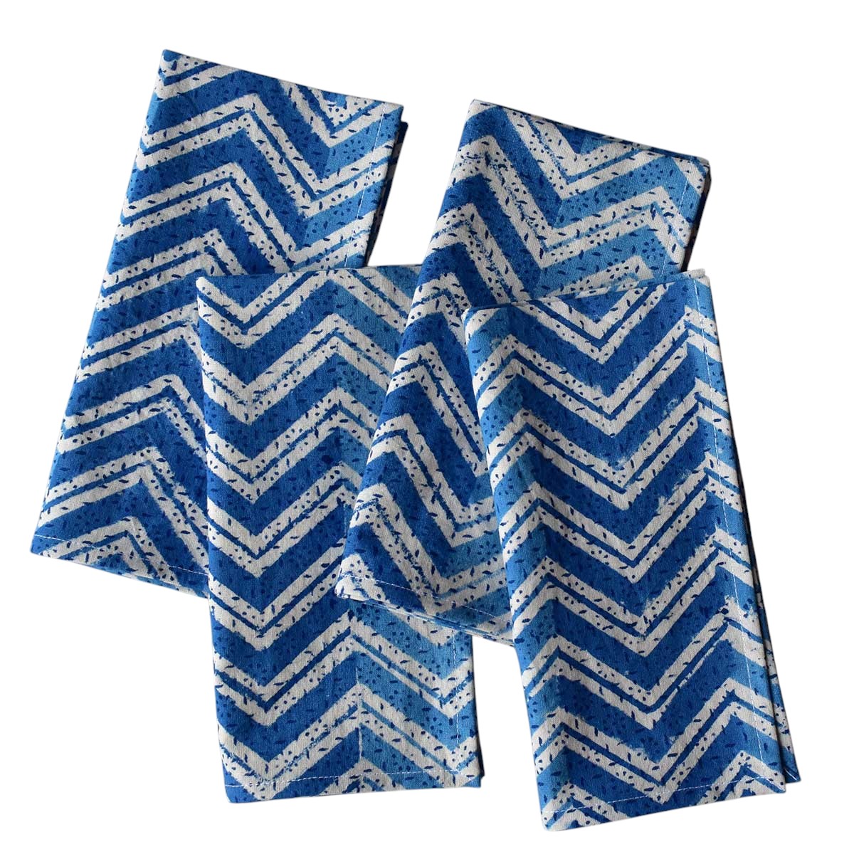 Hand Block Printed Cotton Napkin 45x45 cms Set of 4 Napkins Chevron Blue 107041