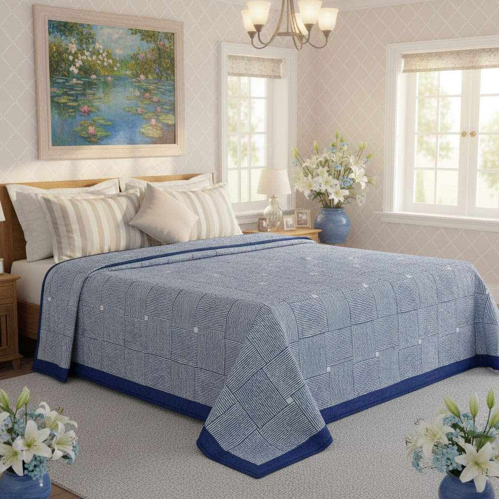 Hand Block Printed Cotton Queen Size Quilt  Chokor Patti Nili 101628