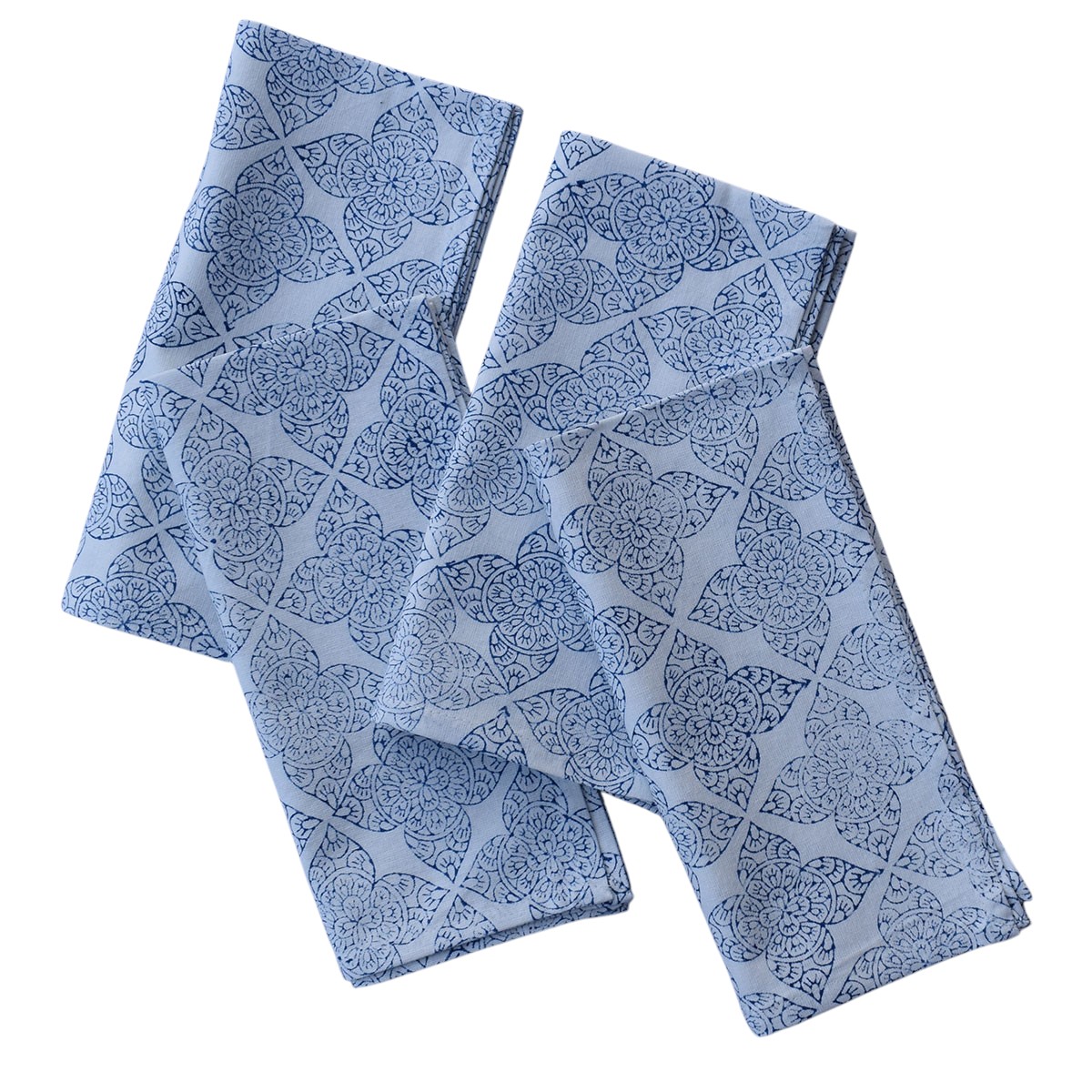 Hand Block Printed Cotton Napkin 45x45 Set of 4 Napkins Chokor Phool Blue 100588