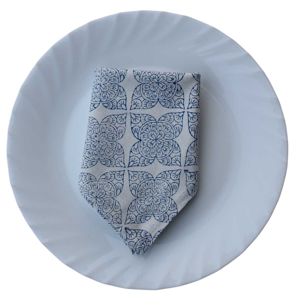 Hand Block Printed Cotton Napkin 45x45 Set of 4 Napkins Chokor Phool Blue 100588
