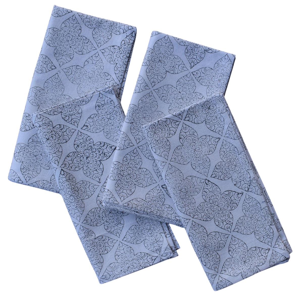 Hand Block Printed Cotton Napkin 45x45 Set of 4 Napkins Chokor Phool Grey 101363