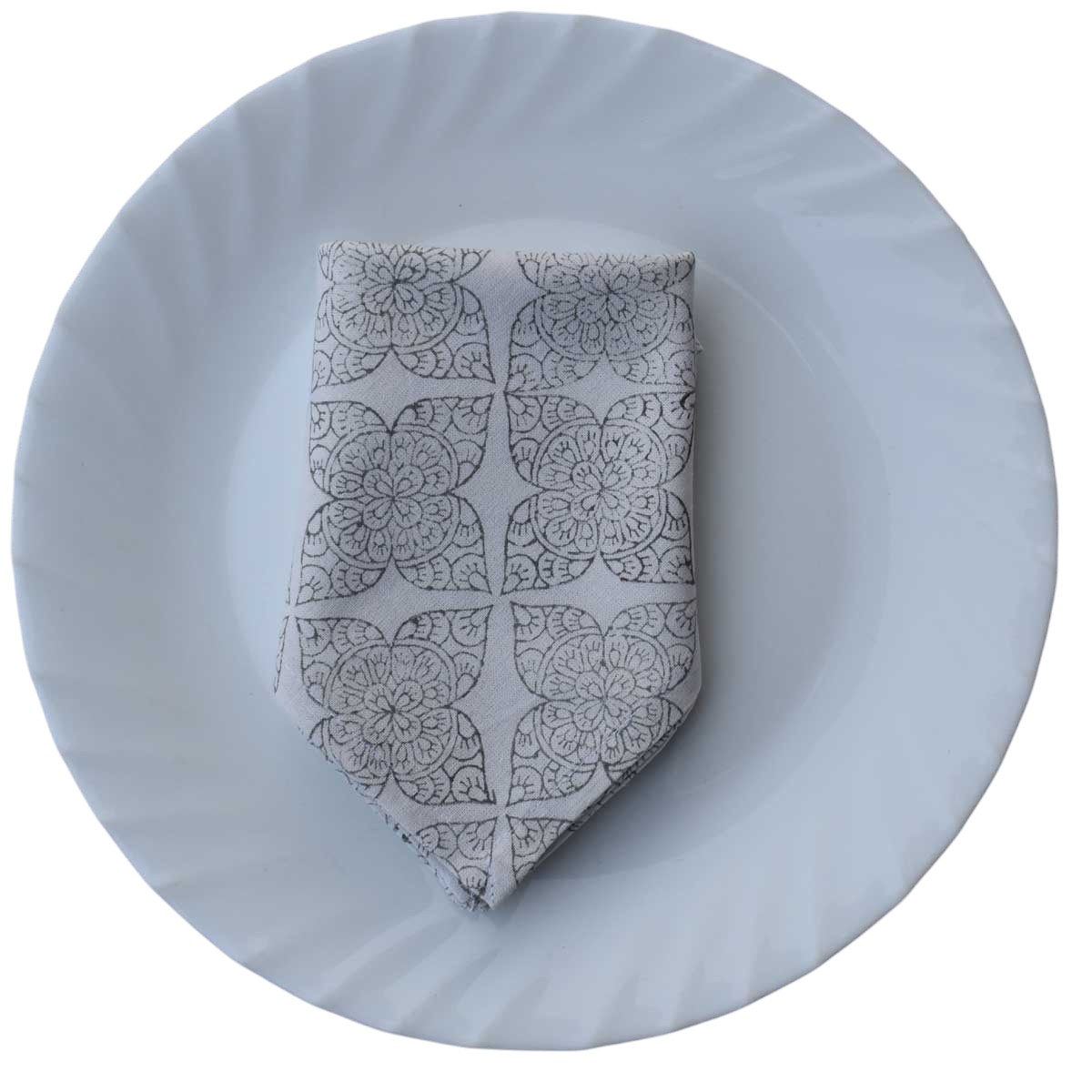 Hand Block Printed Cotton Napkin 45x45 Set of 4 Napkins  Chokor Phool Grey 101363