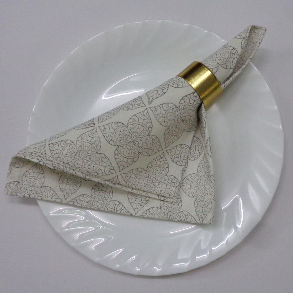 Hand Block Printed Cotton Napkin 45x45 Set of 4 Napkins Chokor Phool Grey 101363