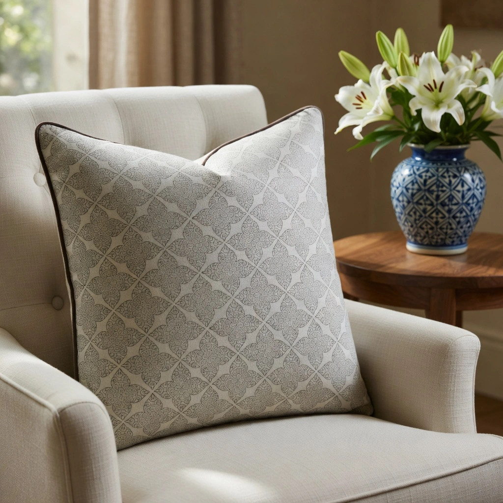 Piping Cushion Cover 50x50 cms Chokor Phool Grey 101363