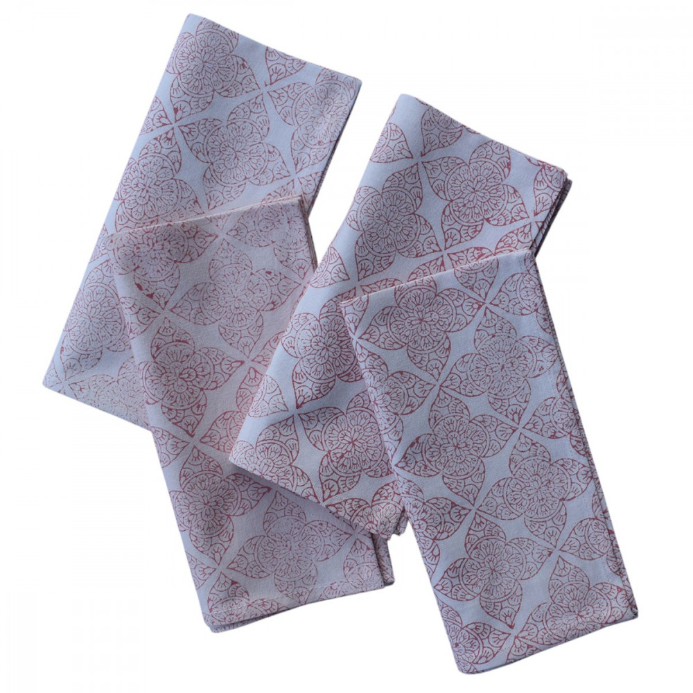 Image of Hand Block Printed Cotton Napkin 45x45 (Set of 4 Napkins) | Chokor Phool Pink 107608