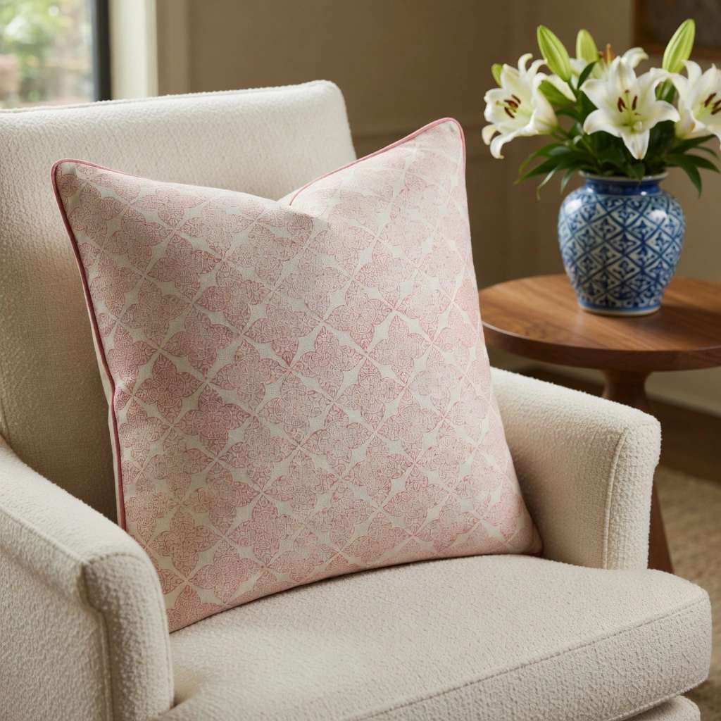 Piping Cushion Cover 50x50 cms Chokor Phool Pink 107608