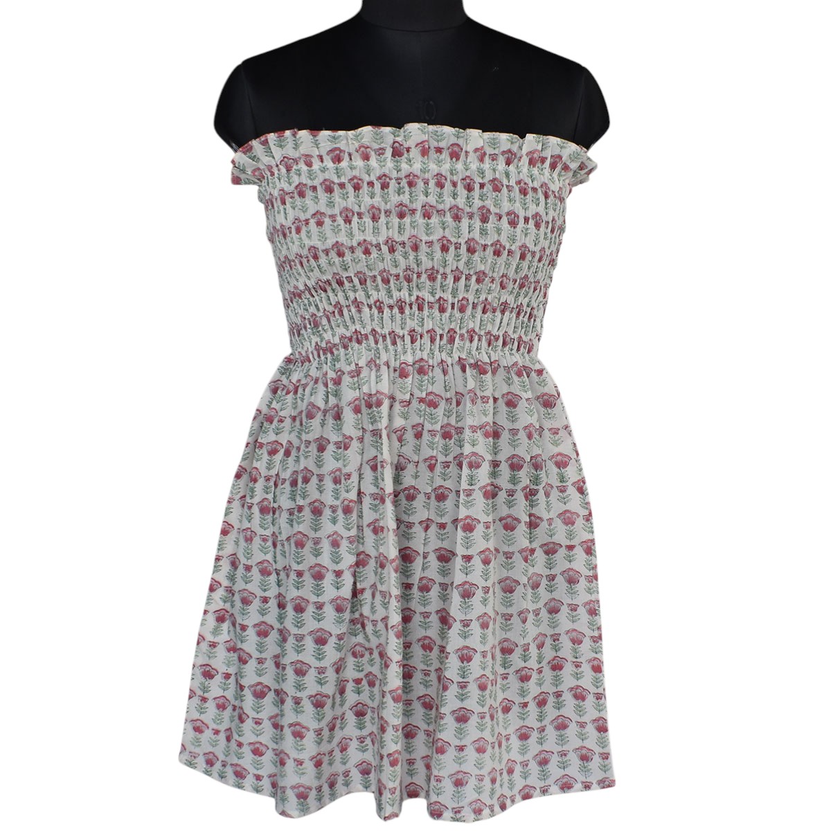 Smocked Cotton Top for Women Hand Block Printed Climbing Flower