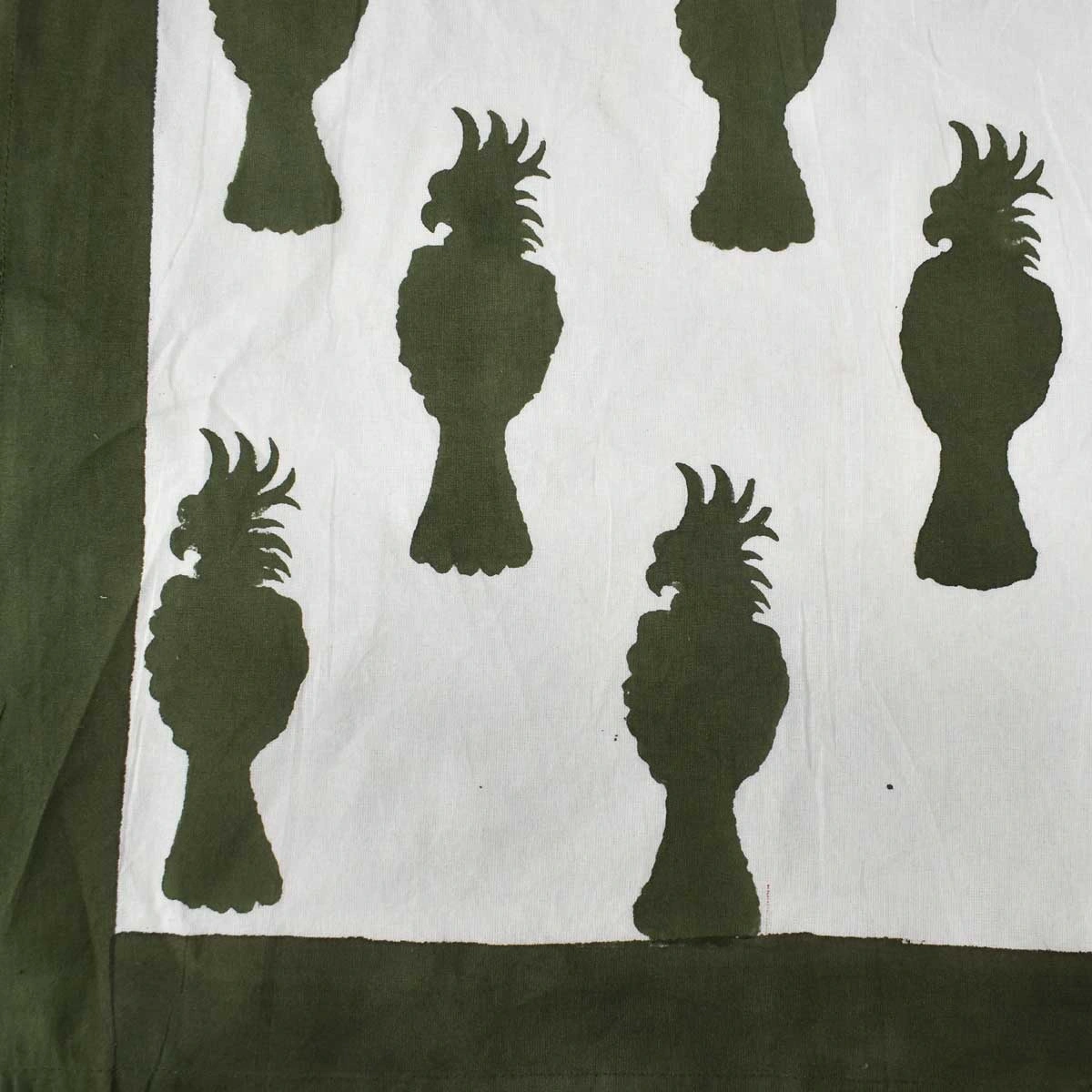 Hand Block Printed Cotton Tablecloth 150x220 cms  Cockatoo Olive Green 271021
