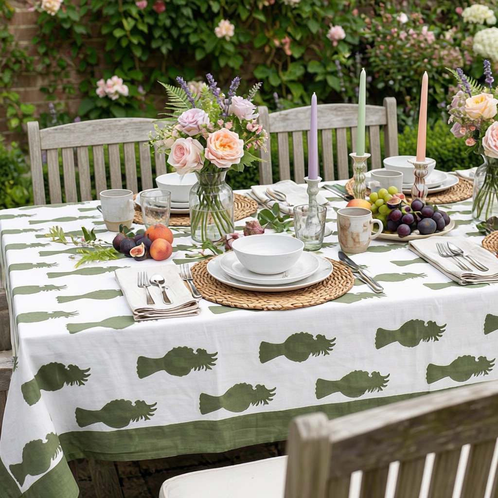 12 Seater Tablecloth  180x340 cms  Cockatoo Olive Green 271021