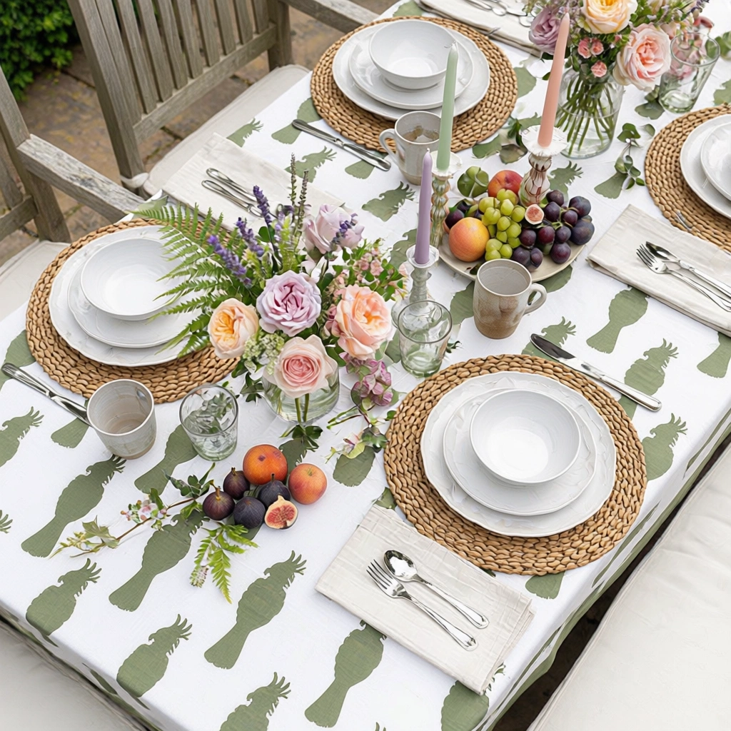 12 Seater Tablecloth 180x340 cms Cockatoo Olive Green 271021