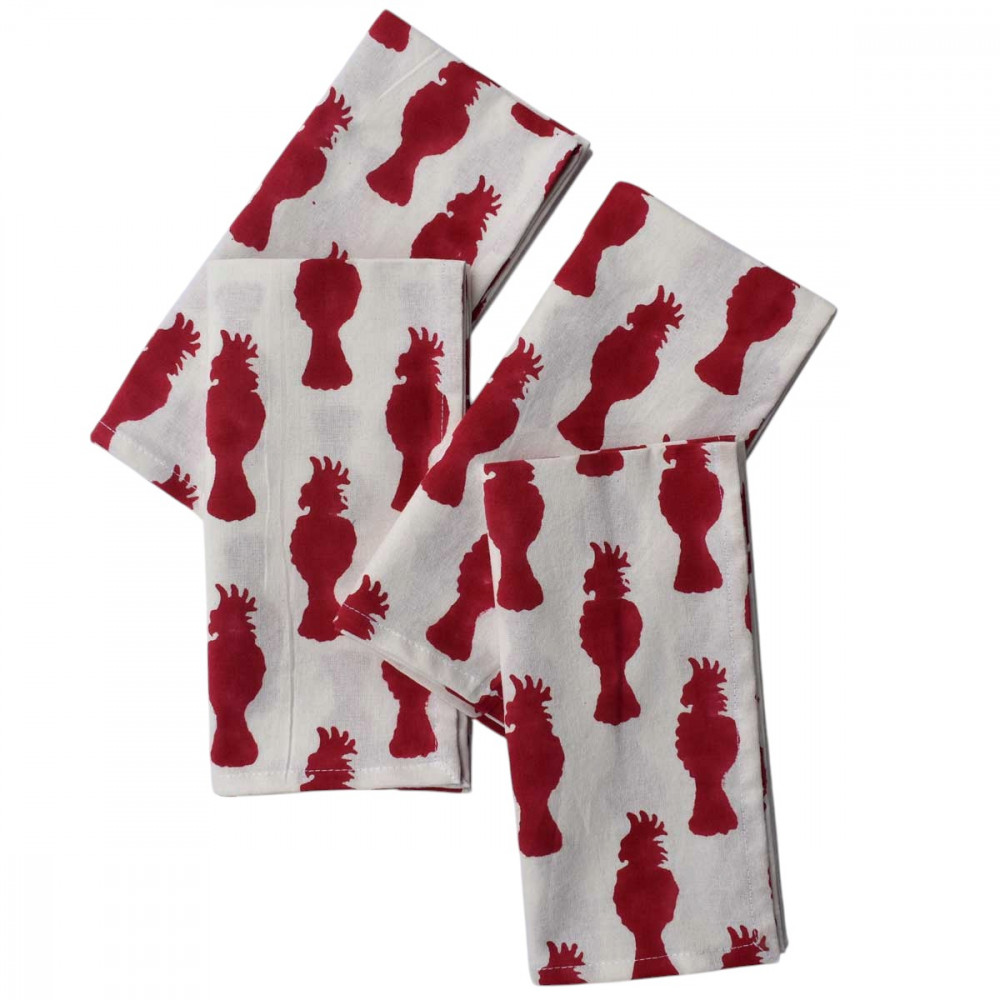 Image of Cockatoo Red 271022 Hand Block Printed Absorbent Cloth Napkins – Set of 4