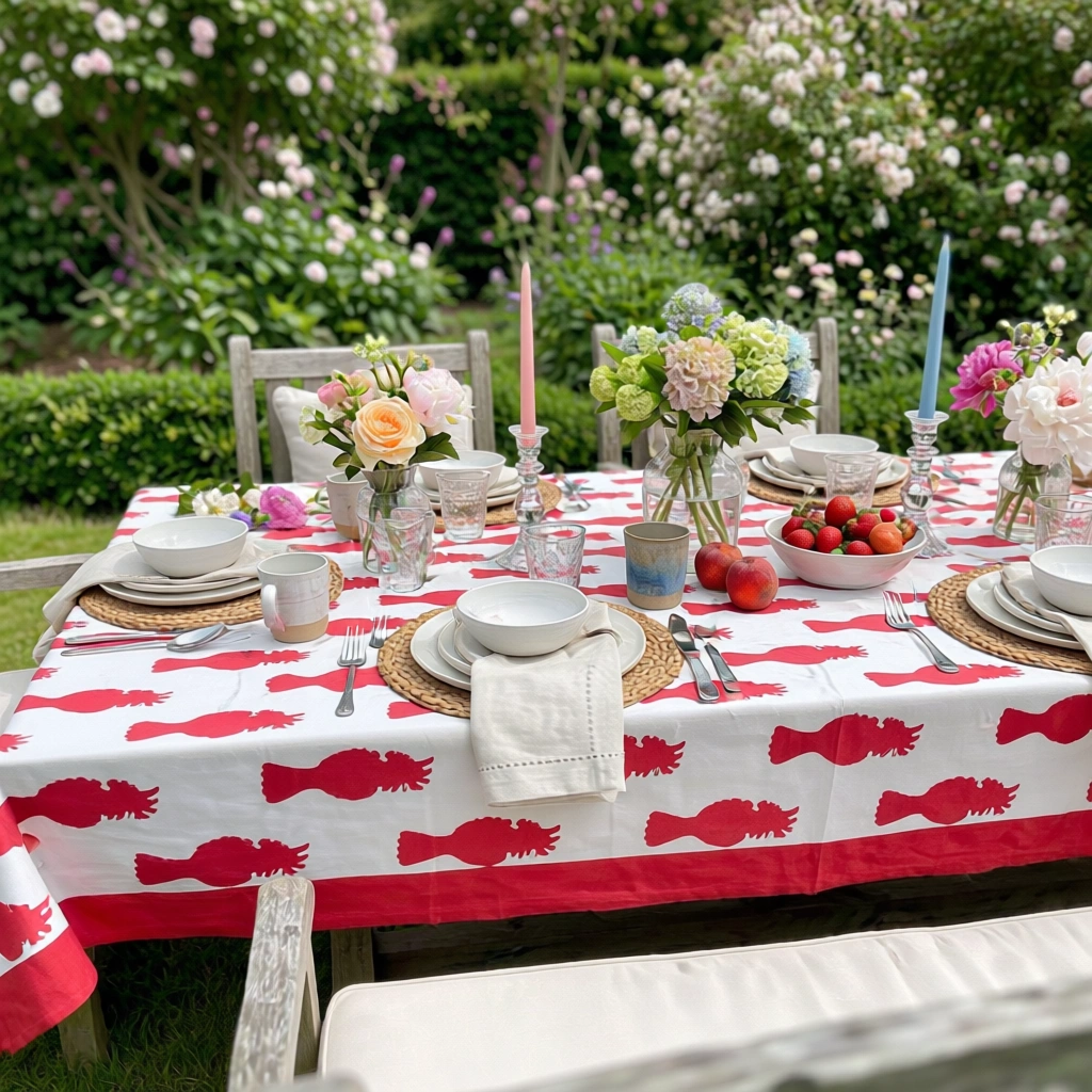 Hand Block Printed Cotton Tablecloth 150x220 cms  Cockatoo Red 271022