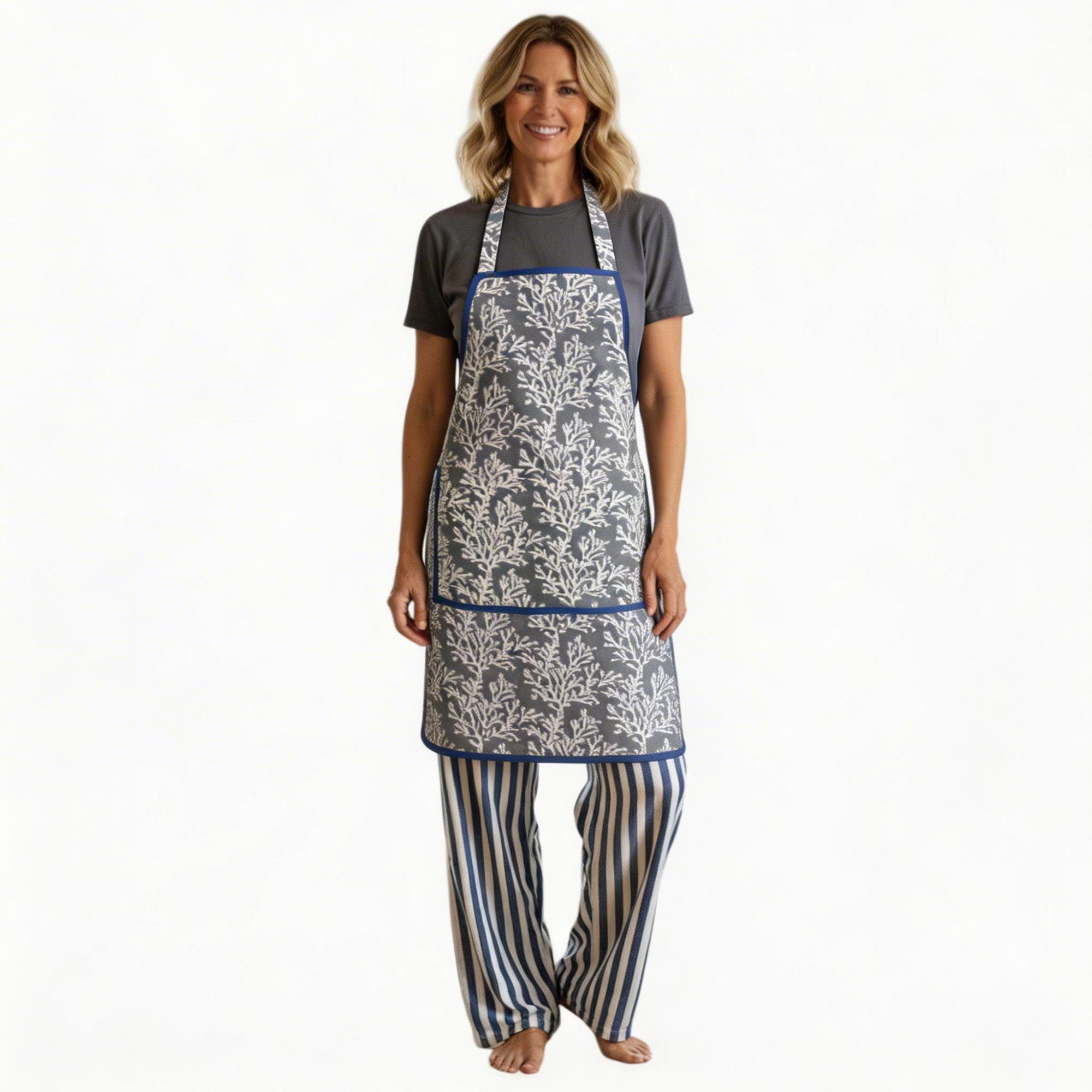 Indian Block-Printed 100 Cotton Apron Coral Ashley Grey 701931