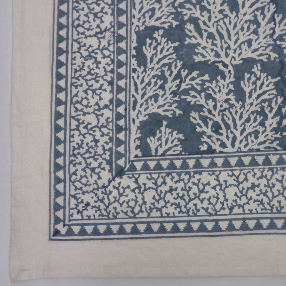 Hand Block Printed Cotton Tablecloth 150x220 cms Coral Ashley Grey 701931