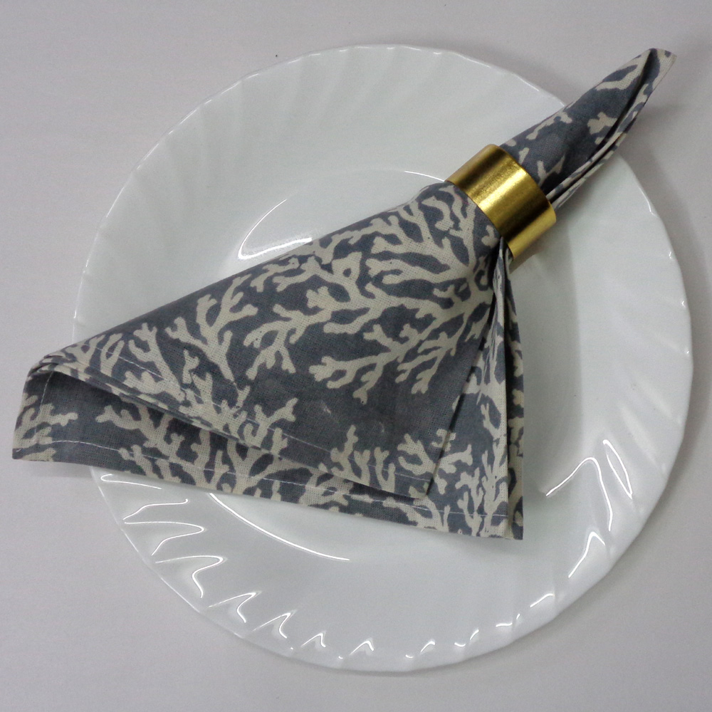 Hand Block Printed Cotton Napkin 45x45 cms Set of 4 Napkins  Coral Ashley Grey 701931